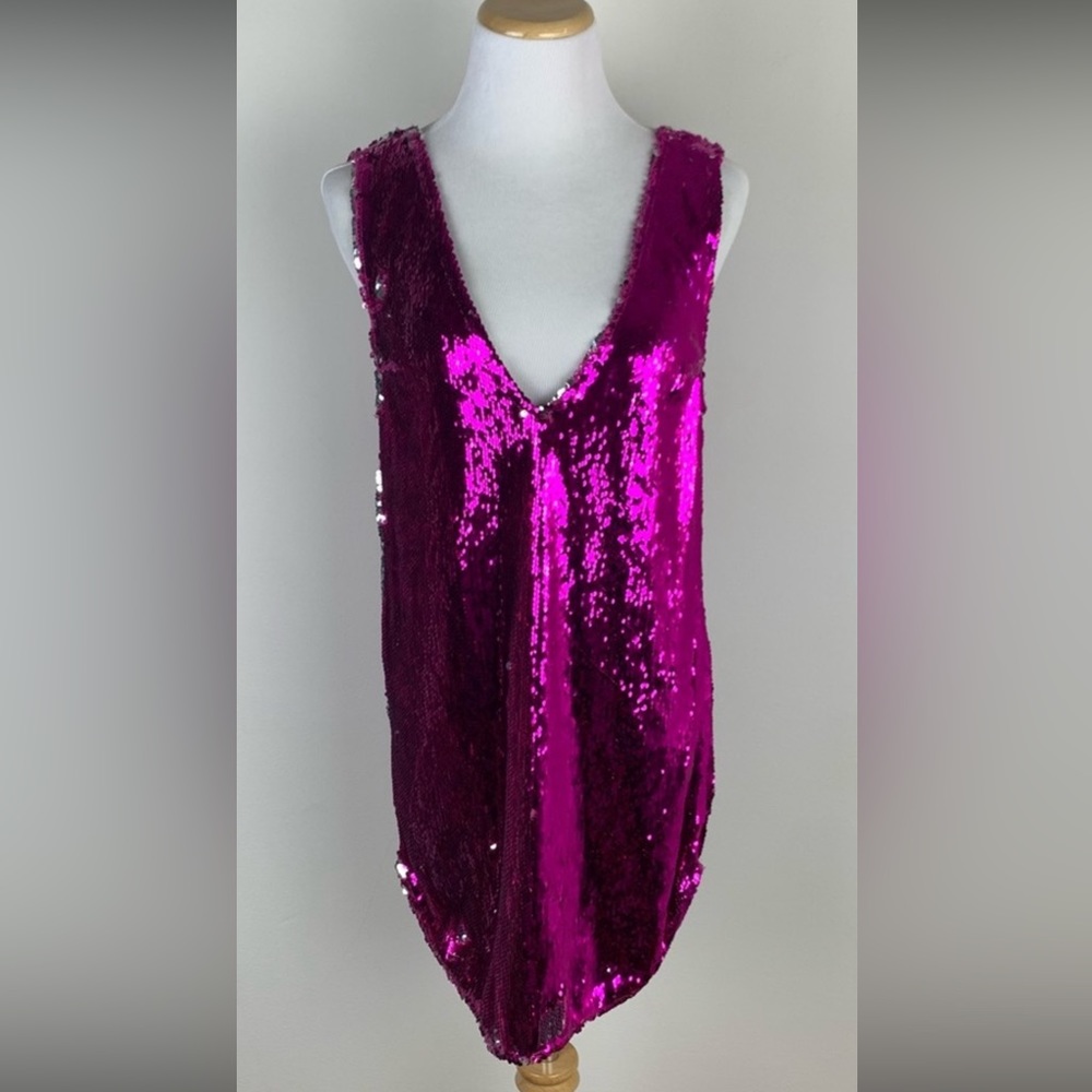 Free People Pink & Silver Sequin Mini Dress Size L